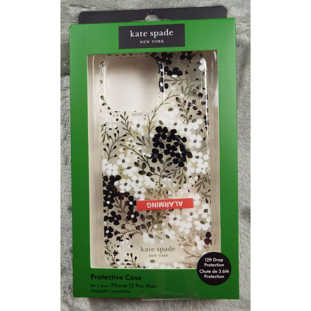 KATE SPADE Black White Floral iPhone Case for 15 Pro Max Cell Phone NEW